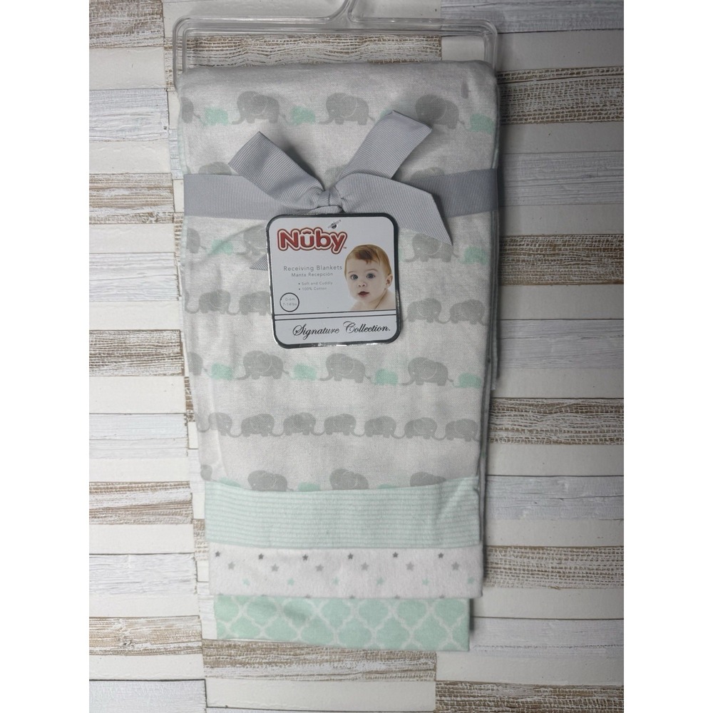 Nuby 4Pack Receiving Blankets Gift Set Elephant Theme